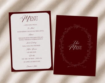 Plantilla de menú de boda vintage, letrero de boda de la vieja aristocracia, tarjeta de mesa para la cena (plantilla de Canva) (WT02)