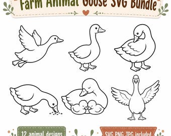 Farm Animal Goose Bundle Line Art SVG PNG JPG for Wall Art, Cricut & Silhouette Projects