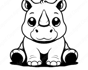 Rhino Safari Animal SVG, PNG, JPG Line Art for Wall Art, Cricut, Silhouette Projects (Digital Download)