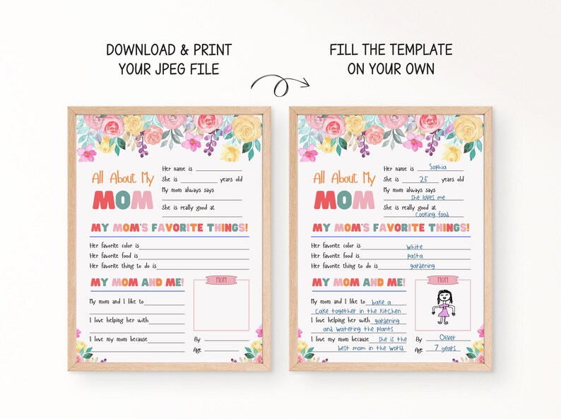 All About My Mom Printable Mothers Day Questionnaire for Kids Craft Mom ...