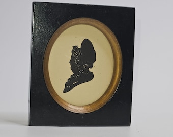 Antique Martha Washington Cut Paper Silhouette Portrait Black Wooden Frame Oval Gold Trim