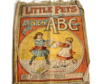 Antique Little Pet's Linen ABC Book 1900s McLoughlin Bros New York