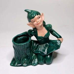 Vintage Gilner Keramik Älvfigur Planter Grön Glasyr Kalifornien 1951