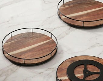 Rotating Serving Decor | Countertop Storage Tray | Metal Frame Kitchen Organizer