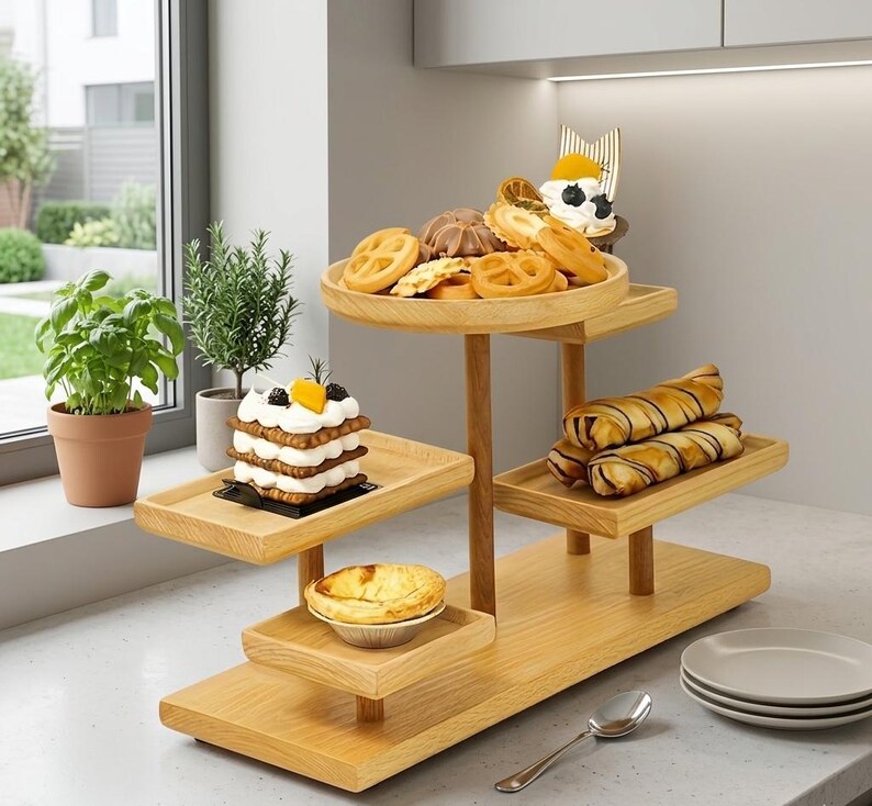 Wooden Small Display Racks Wooden Display Rack With Shelves, Multi Tier Storage Organizer, Rustic ...