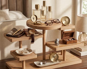 Wooden Display Rack with Shelves, Multi Tier Storage Organizer, Rustic Wood Decor