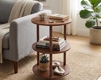 Runder Holz Beistelltisch | 3-Tier-Lagerregal, Kleiner Raumveranstalter
