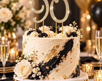 Gold Rhinestone Number 90 Cake Topper, 90th Birthday Anniversary Decoration