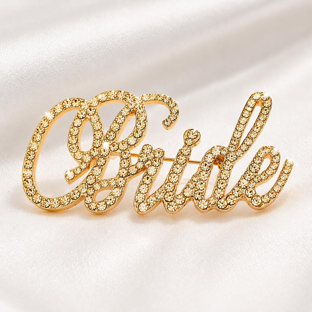 Script Brooch Gold Script Bride Brooch With Champagne Rhinestones – Bridal Accessory ...