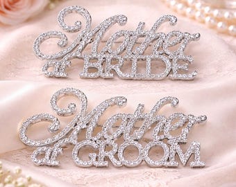 Mother of Bride Groom Rhinestone Brooch Set – Silver Wedding Pins