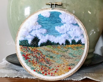 Claude Monet Inspired "Poppy Field" Hand Embroidered Hoop