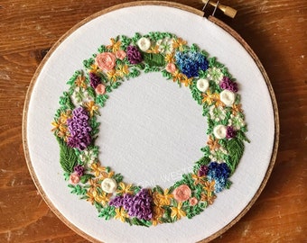 Floral Wreath Embroidery Hoop