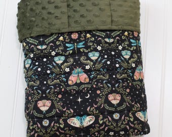 Whimsical moth–mushroom–woodland Weighted Blanket: Gifts for her, Child Teen Adult, ADHD Autism Anxiety, Birthday Gift