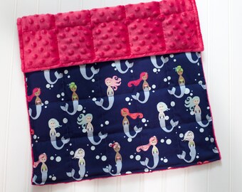 Mermaid Weighted Lap Pad for Child, Girls, Glass Beads, Homework Helper, Anxiety Relief, Minky, Gift for Girls 16" x 20"