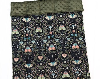 Whimsical moth–mushroom–woodland Weighted Lap Pad: Gifts for her, Child Teen Adult, ADHD Autism Anxiety, Sensory, Calming blanket 18" x 24"