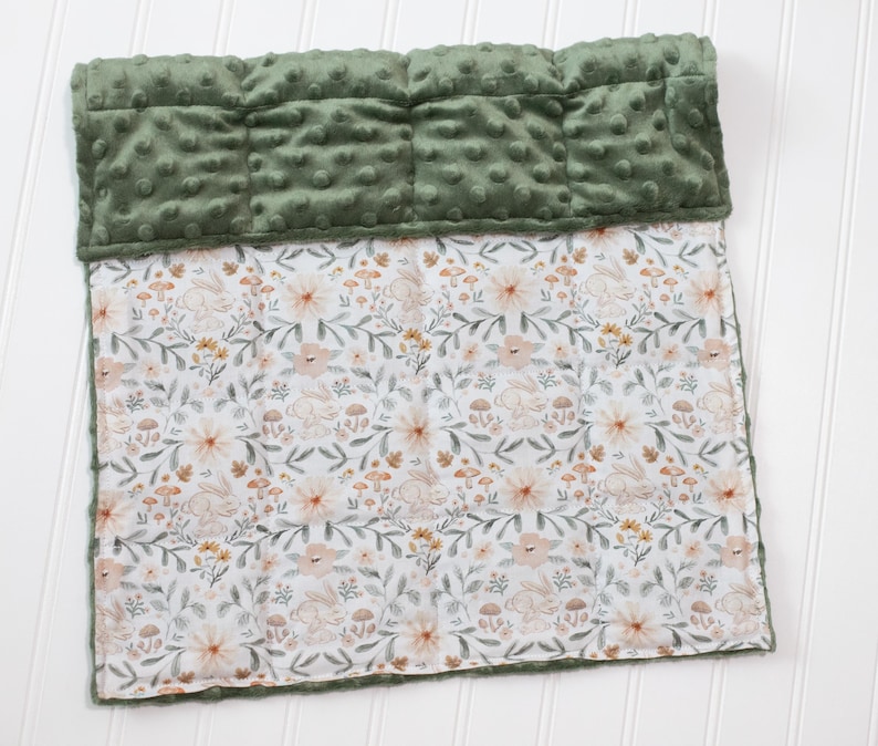 Floral Weighted Lap Pad: Bunnies, Mushrooms, Anxiety Relief, Therapy Blanket, SPD Autism, Sleep Olive