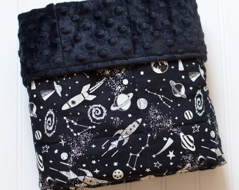 Space Weighted Blanket for Child Boys or Girls,  Moon and Stars, Glow Glow in the Dark Weighted Blanket, Anxiety Relief