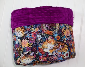 Whimsical Floral Cat Weighted Blanket: gift for her, Mothers Day Gift, cat lover, ADHD, Autism, glass beads, sleep, anxiety