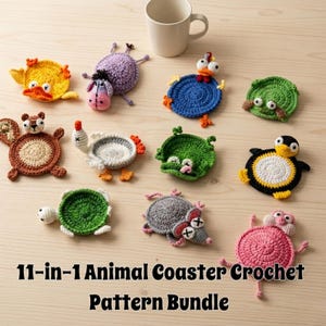 Paquete de patrones de posavasos de animales 11 en 1, amigurumi (patrón PDF)