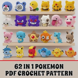 62 in 1 Mini Pokemon Crochet PDF - Pikachu, Charmander, Squirtle & Bulbasaur + More - Instant Digital Download