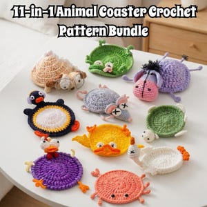 11-in-1 Animal Crochet Coaster Pattern Bundle, Animals Cup Holder, Amigurumi, (PDF Pattern)