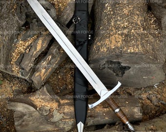 Espada larga medieval hecha a mano con hoja de acero al carbono de 91 cm (36") – Espada larga con vaina de cuero – Regalo de coleccionista para novio y padrinos de boda