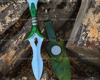 Handgemachter keltischer Dolch mit 14"er Edelstahlklinge – Triquetra Fantasy Athame Taschenmesser mit Lederscheide – Sammler Geschenk für Freund