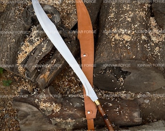 Handgefertigtes Krummsäbelschwert, 96,5 cm lange, gebogene Stahlklinge – Schwert im traditionellen Stil mit Lederscheide – Sammlergeschenk für Freund und Trauzeugen