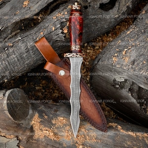 Handmade Athame Dagger 14" Damascus Steel Blade – Raindrop Pattern Fantasy Knife with Sheath – Collector Gift for Boyfriend & Groomsmen Gift