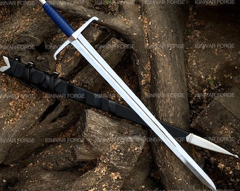 Spada vichinga fatta a mano – Spada lunga in acciaio ad alto tenore di carbonio – Lama incisa su misura – Regalo da collezione medievale per anniversario, per fidanzato e testimoni dello sposo