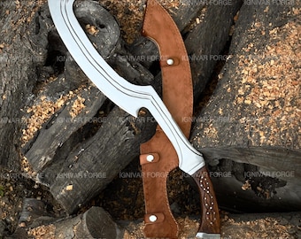 Espada Khopesh egípcia antiga feita à mão – Lâmina curva inspirada na espada, com bainha de couro. Peça de colecionador fantástica, presente decorativo em estilo histórico.