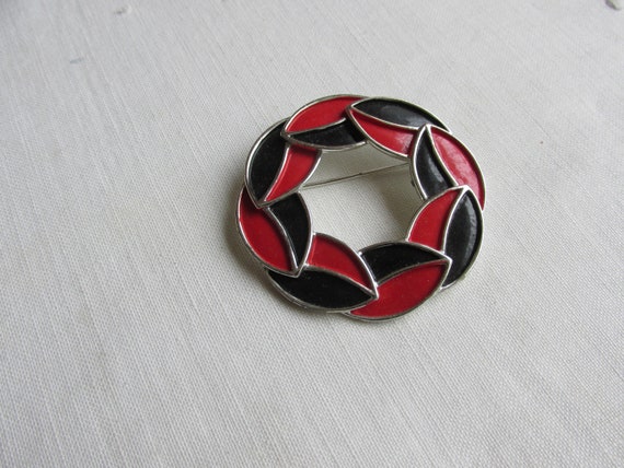 Enamel Brooch - Red and Black Circular Brooch - V… - image 2