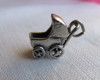 Charm - Sterling Silver Baby Carriage Charm for Bracelet - Vintage