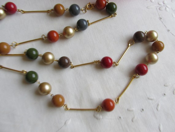 Bead Necklace - Multi-colored with Gold Bar Links… - image 3