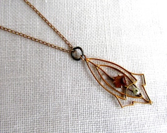 Antique Lavaliere Necklace: Seed Pearl & Rhinestone Pendant, 14K Gold Chain