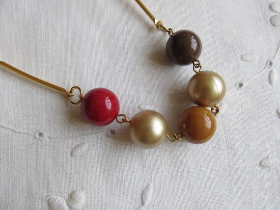 Bead Necklace - Multi-colored with Gold Bar Links… - image 1
