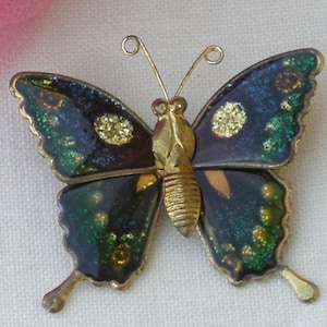 Brooch - Butterfly with Enameled Wings - Vintage