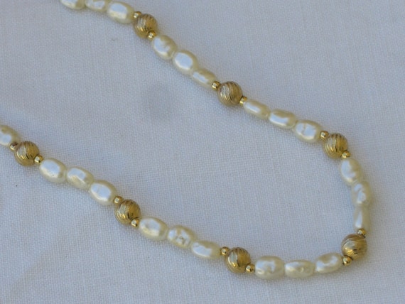 Necklace - Pearls and Gold Beads - Vintage - image 1