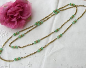Necklace with Green Glass Beads - Vintage