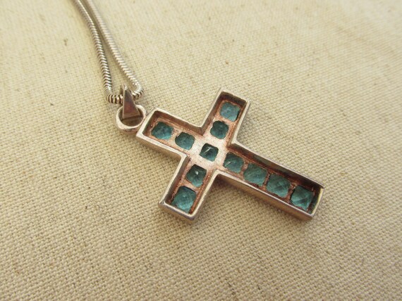 Sterling Silver Cross with Blue Stones on Sterlin… - image 4