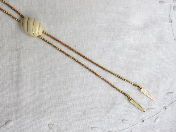 Necklace - Gold Tone Box Chain with Cream Enamele… - image 4