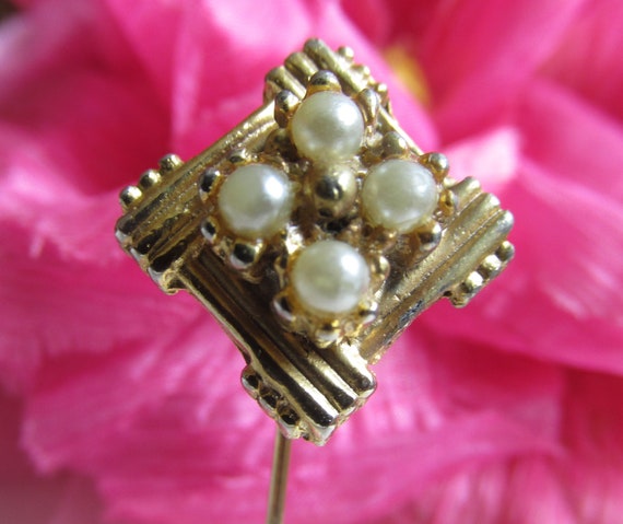 Stick Pin with Faux Pearls - Vintage - image 1