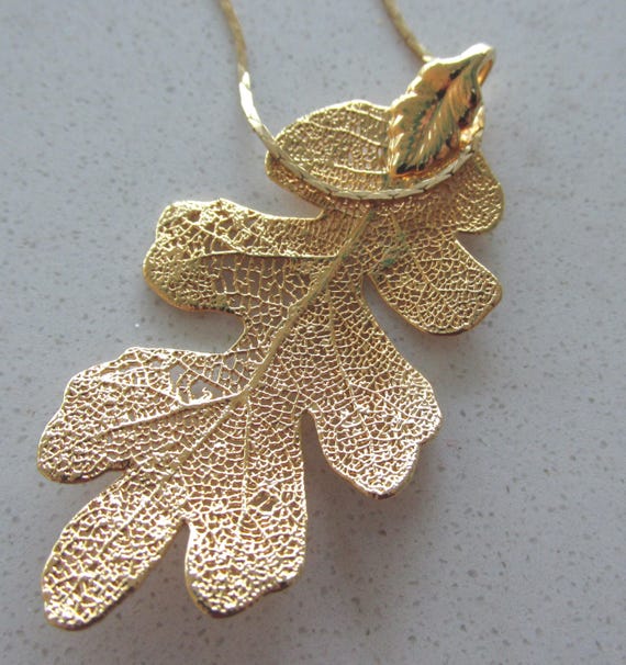 Gold Dipped Leaf Pendant on Chain - Vintage - image 3