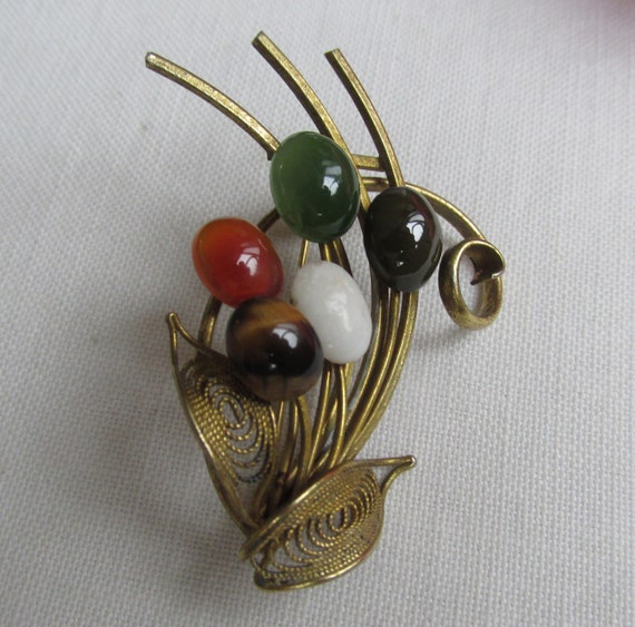 Brooch - Floral Brooch with Semi-Precious Stones … - image 2