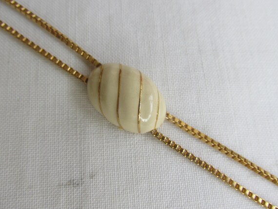Necklace - Gold Tone Box Chain with Cream Enamele… - image 5