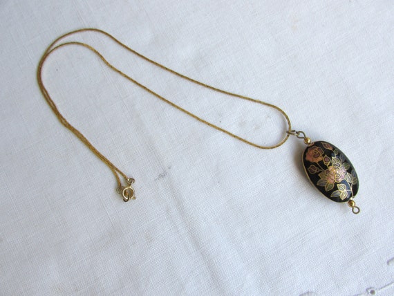 Cloisonne Pendant on Chain - Vintage - image 5