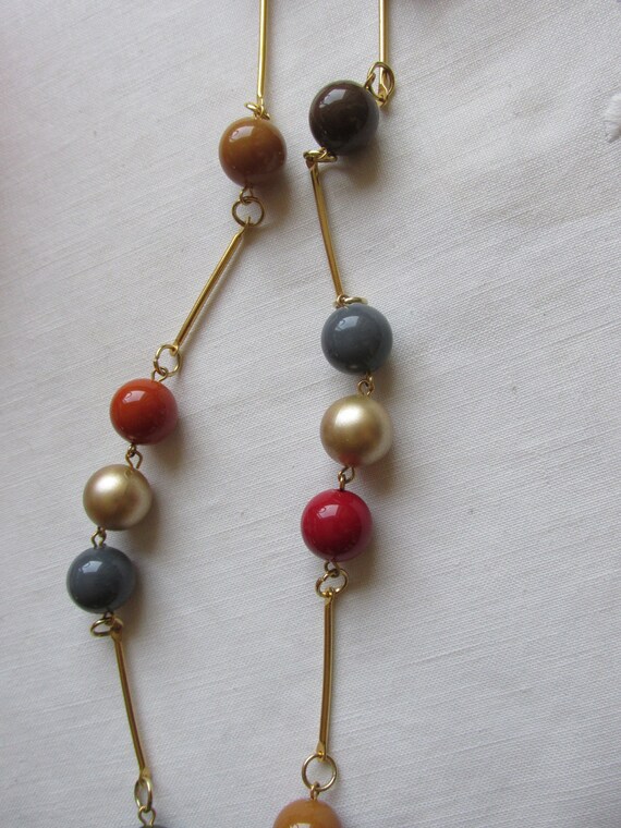 Bead Necklace - Multi-colored with Gold Bar Links… - image 5