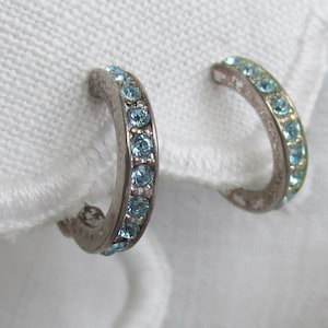 Earrings - Clip On Hoop Earrings with Blue Rhinestones for &quot;Something Blue&quot; - Vintage