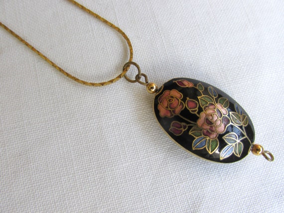 Cloisonne Pendant on Chain - Vintage - image 1