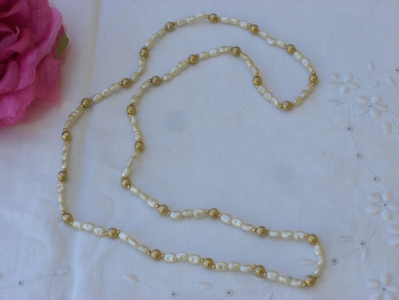 Necklace - Pearls and Gold Beads - Vintage - image 2